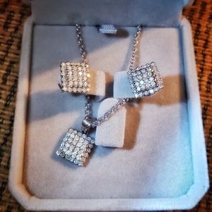 14K SOLID WHT GOLD TITANIUM NECKLACE & EARRINGS SET WITH REAL NATURAL DIAMONDS